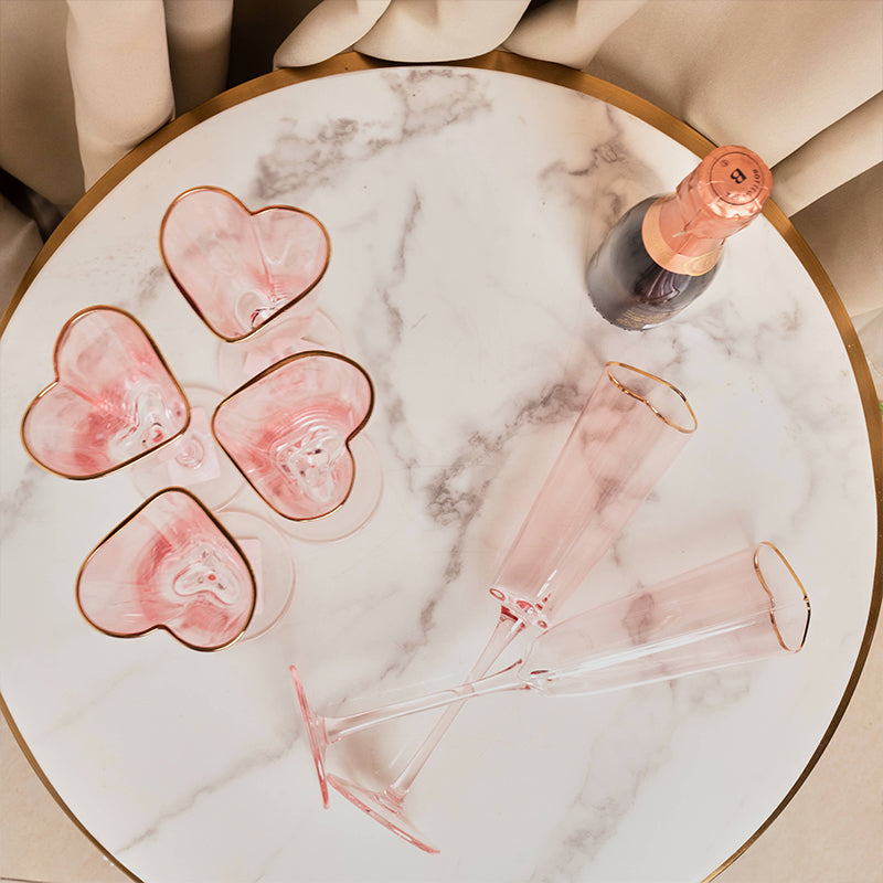 Gold Rimmed Rose Heart Champagne Flute Stemware