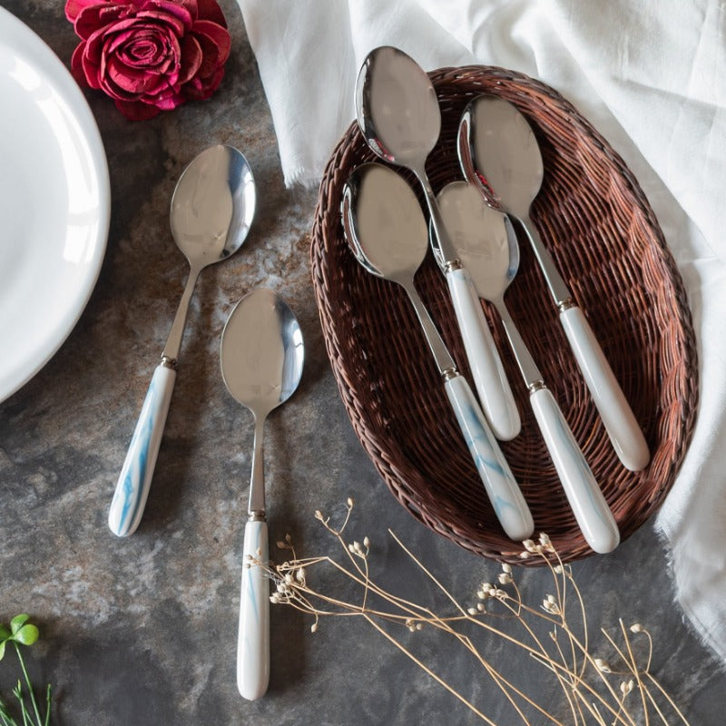 Spoon & Fork Set - White & Blue