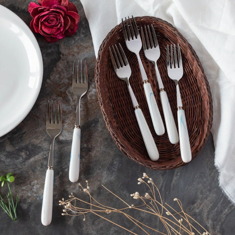 Spoon & Fork Set - White & Blue