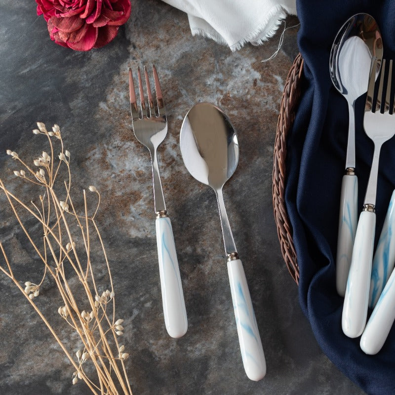 Spoon & Fork Set - White & Blue