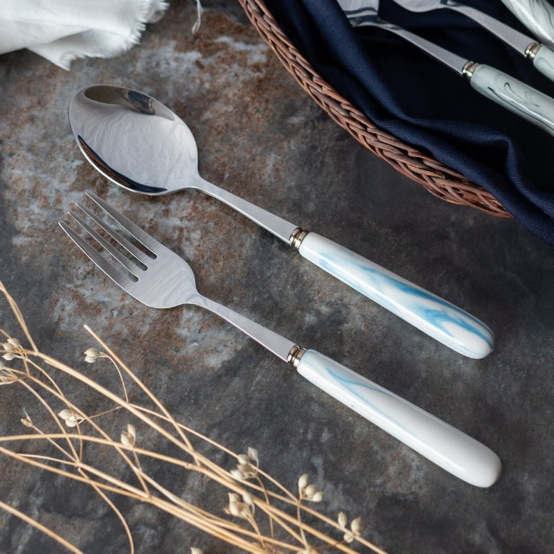 Spoon & Fork Set - White & Blue