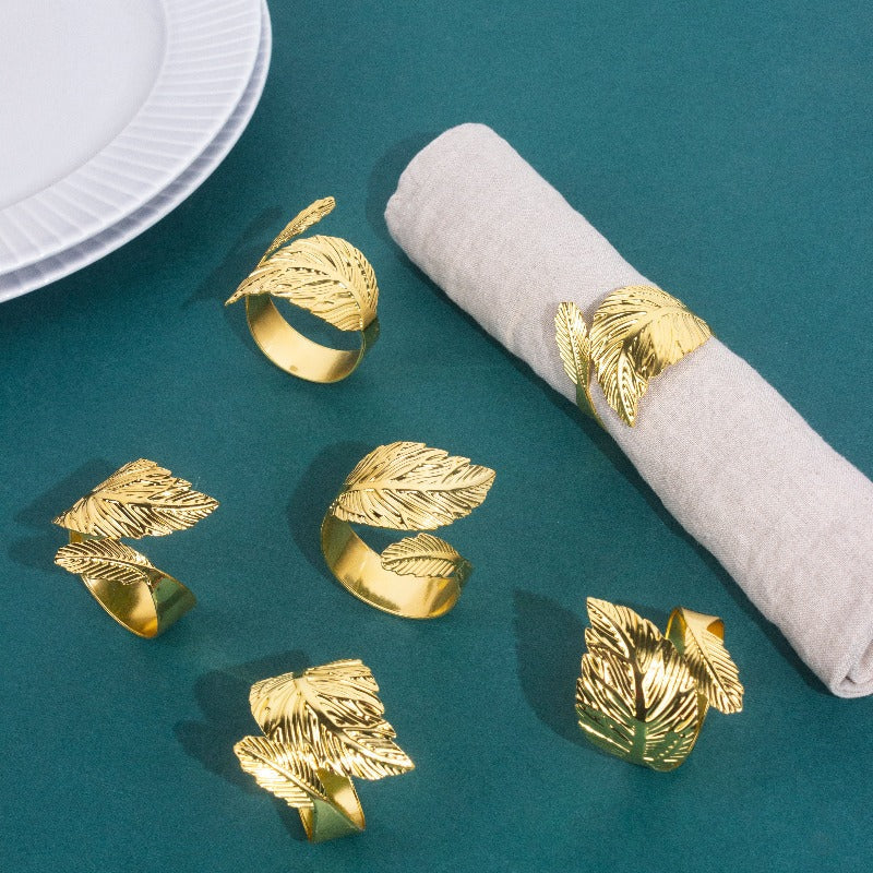 Leafy Details Gold Napkin Rings (Set of 6)